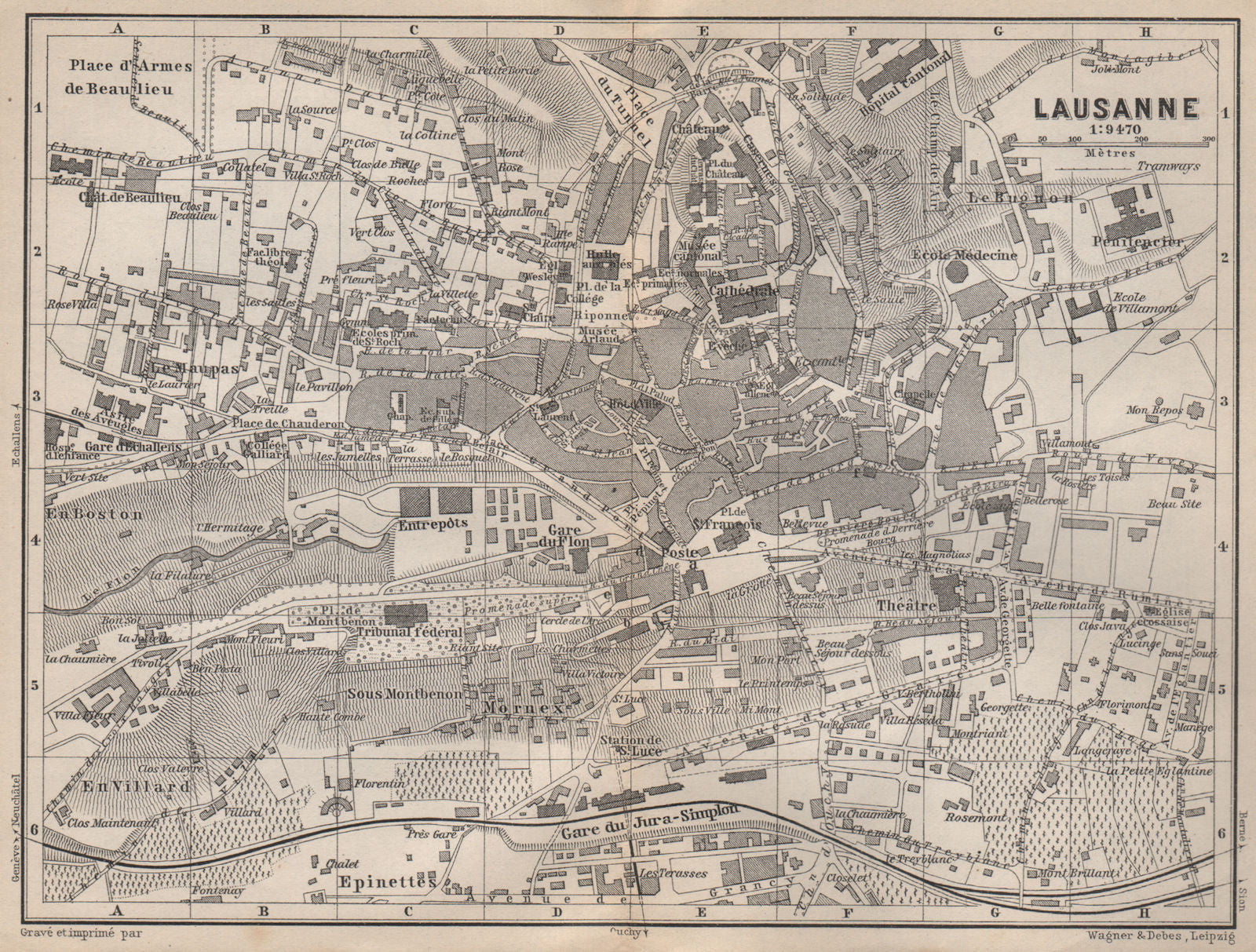 LAUSANNE. town city stadtplan. Switzerland Suisse Schweiz carte karte 1897 map